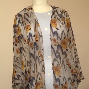 Anthropologie Sheer Floral Silk Coverup S/M